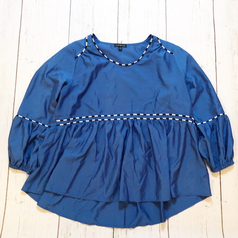 Lane Bryant blue black silver stitched top 14/16
